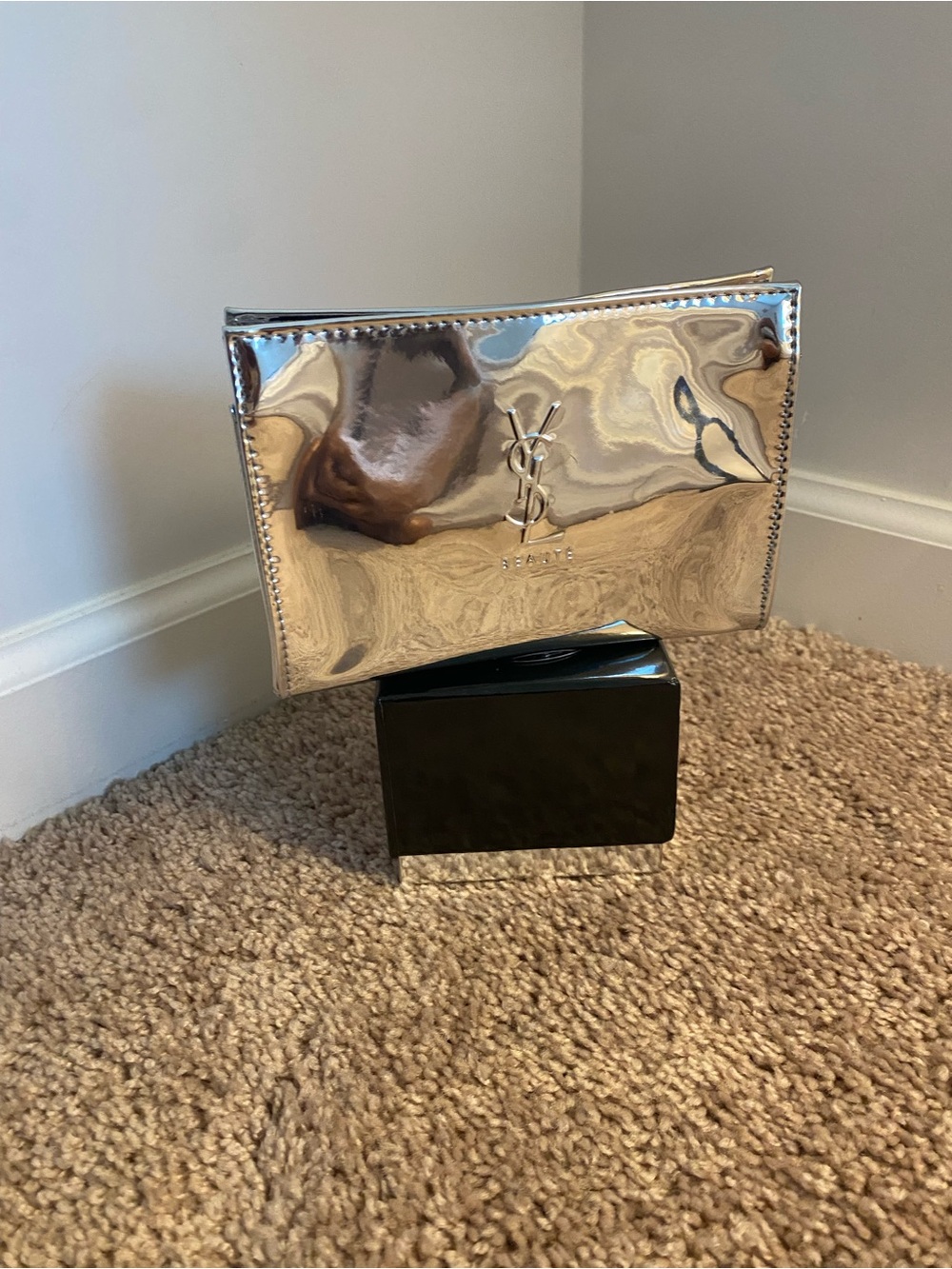 Saint Laurent Silver Mirror Metallic Logo Pouch
